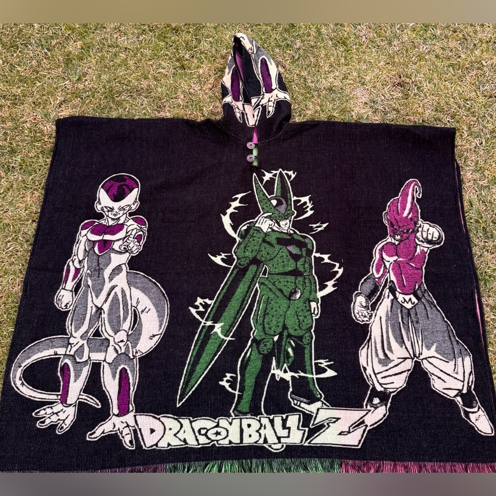 Anime inspired adult size alpaca poncho, unisex, one size, hooded.